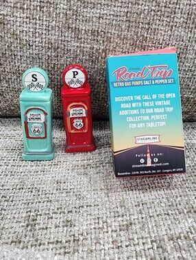 Road Trip Retro Gas Pump Salt & Pepper Shakers - Red & Teal